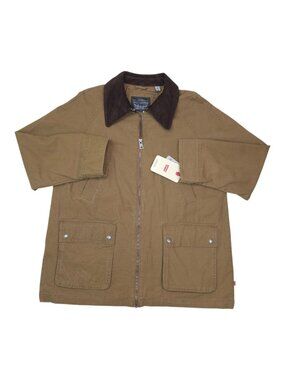 Levis Mens XL Brown Canvas Jacket With Corduroy Collar & Dual Front Pockets Zip